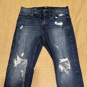 Hollister Men's Dark Blue Distressed Skinny Jeans